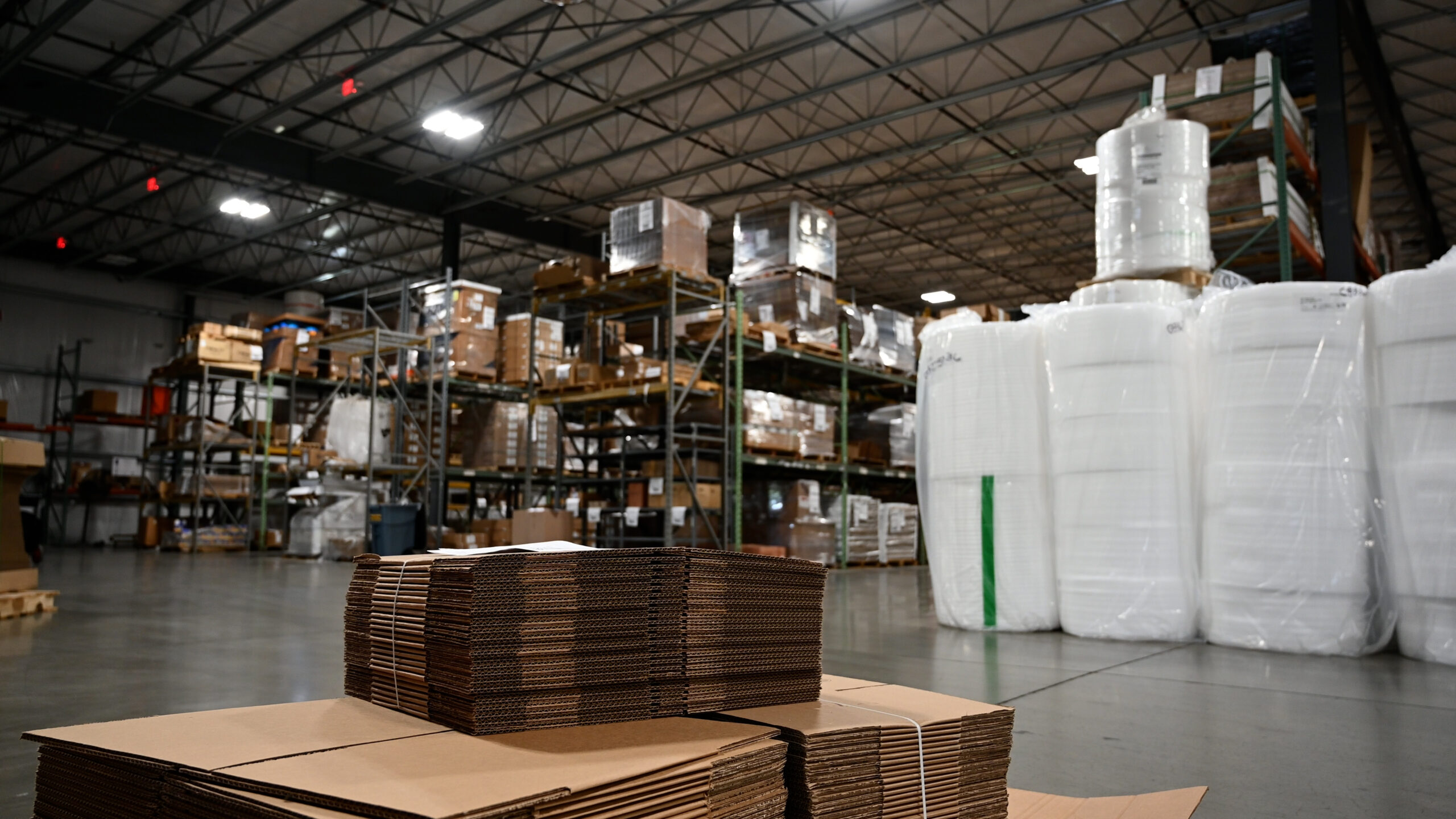 Corrugated packaging and packaging supplies in the Skybox Packaging warehouse